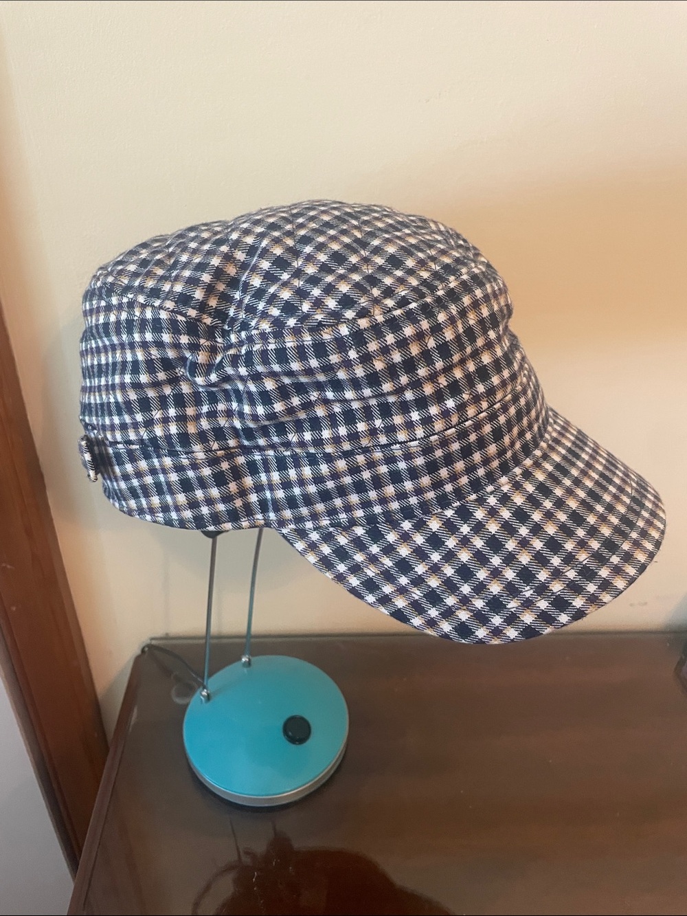 Life Is Good Navy and White Plaid Gingham Pattern Cadet Cap OSFM